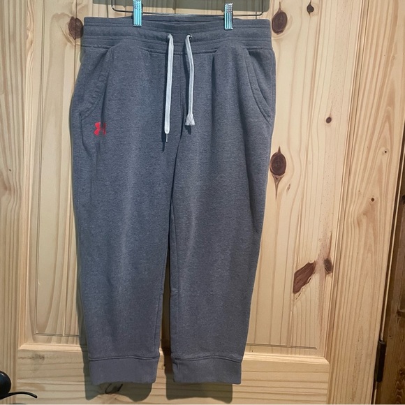 Under Armour Gray Cropped Joggers with Bright Orange Logo - Picture 1 of 8